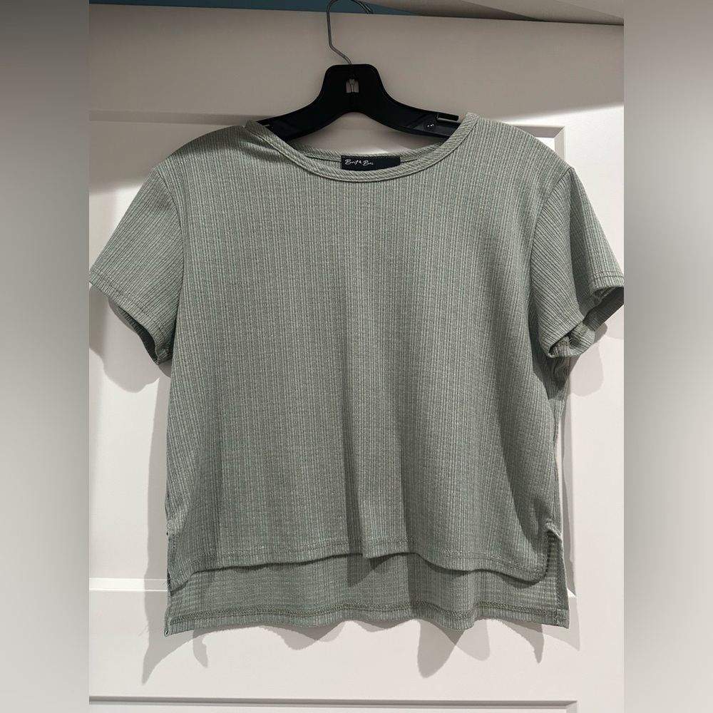 Green Ribbed Relaxed Short Sleeve T-Shirt